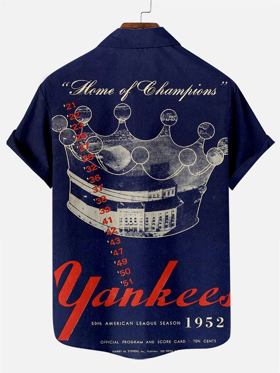 Men's Vintage Baseball Poster Yankee Stadium Printed Plus Size Short Sleeve Shirt
