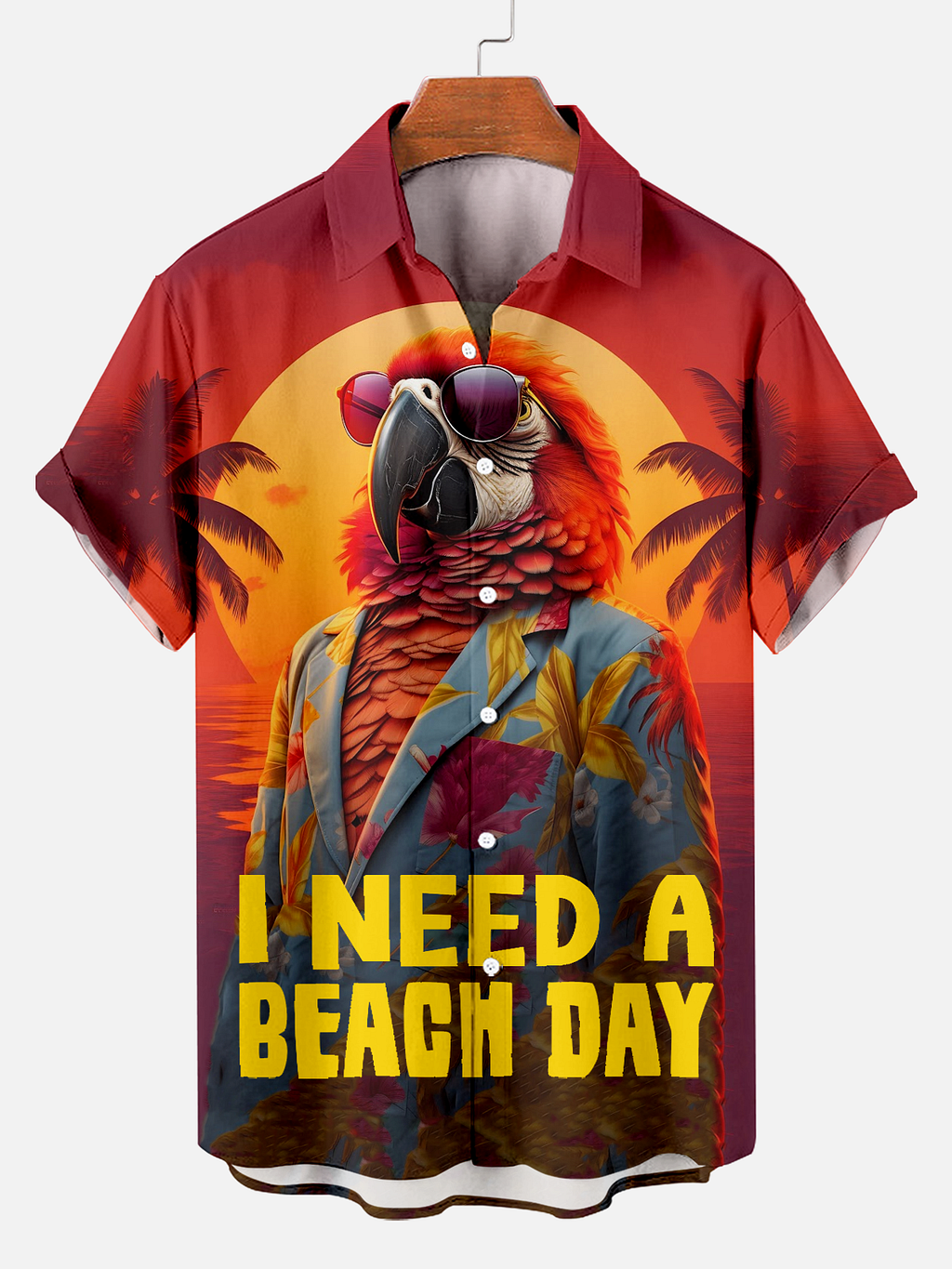 Men's Hawaiian Beach Day Parrot Print Plus Size Short Sleeve Shirt