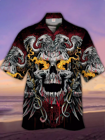Eagle skull Printed  Casual Men's Plus Size Short Sleeve Shirt