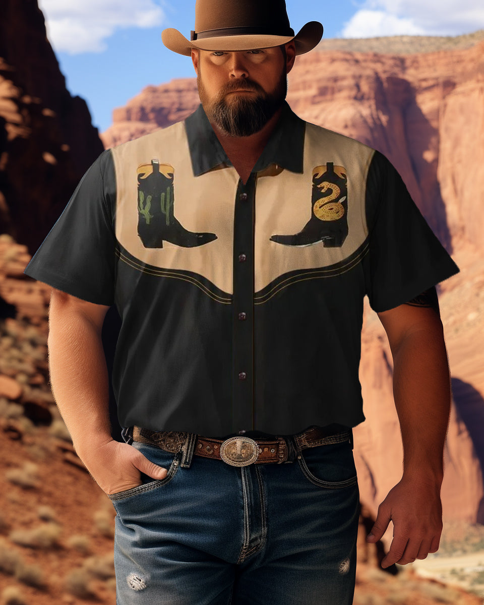 Men's Classic Western Cowboy Boots Print Plus Size Short Sleeve Shirt