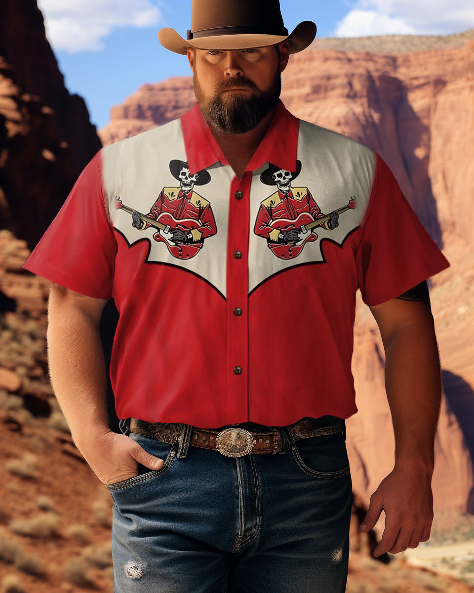 Men's Cowboy Song Print Plus Size Short Sleeve Shirt