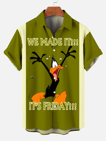 Men's We Made It Cartoon Duck Printed Plus Size Lapel Short Sleeve Shirt  Hawaiian Shirt