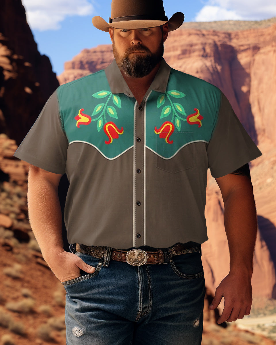 Men's Cowboy Memorial Printed Plus Size Short Sleeve Shirt
