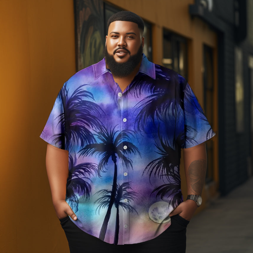 Coconut Summer Tropical  Printed  Casual Men's Plus Size Short Sleeve Shirt