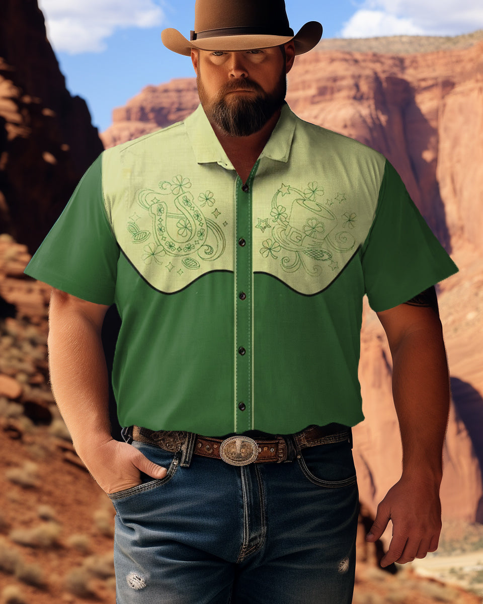 Men's Desert Clover Cowboy Printed Plus Size Short Sleeve Shirt
