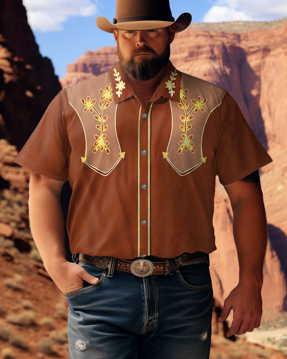 Men's Be a Good Cowboy Print Plus Size Short Sleeve Shirt
