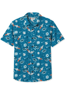 Men's 1950s Interstellar Atomic Print Plus Size Short Sleeve Shirt