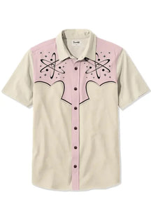 Men's 11950s Pink Atomic Print Plus Size Short Sleeve Shirt