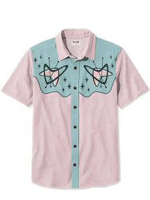 Men's 1950s Pink Atomic Print Plus Size Short Sleeve Shirt