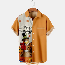 Thansgiving  Beauful Turkey  Printed  Casual Men's Plus Size Short Sleeve Shirt