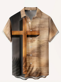 Stylish Cross  Printing   Men's Casual Plus Size Short Sleeve Shirt