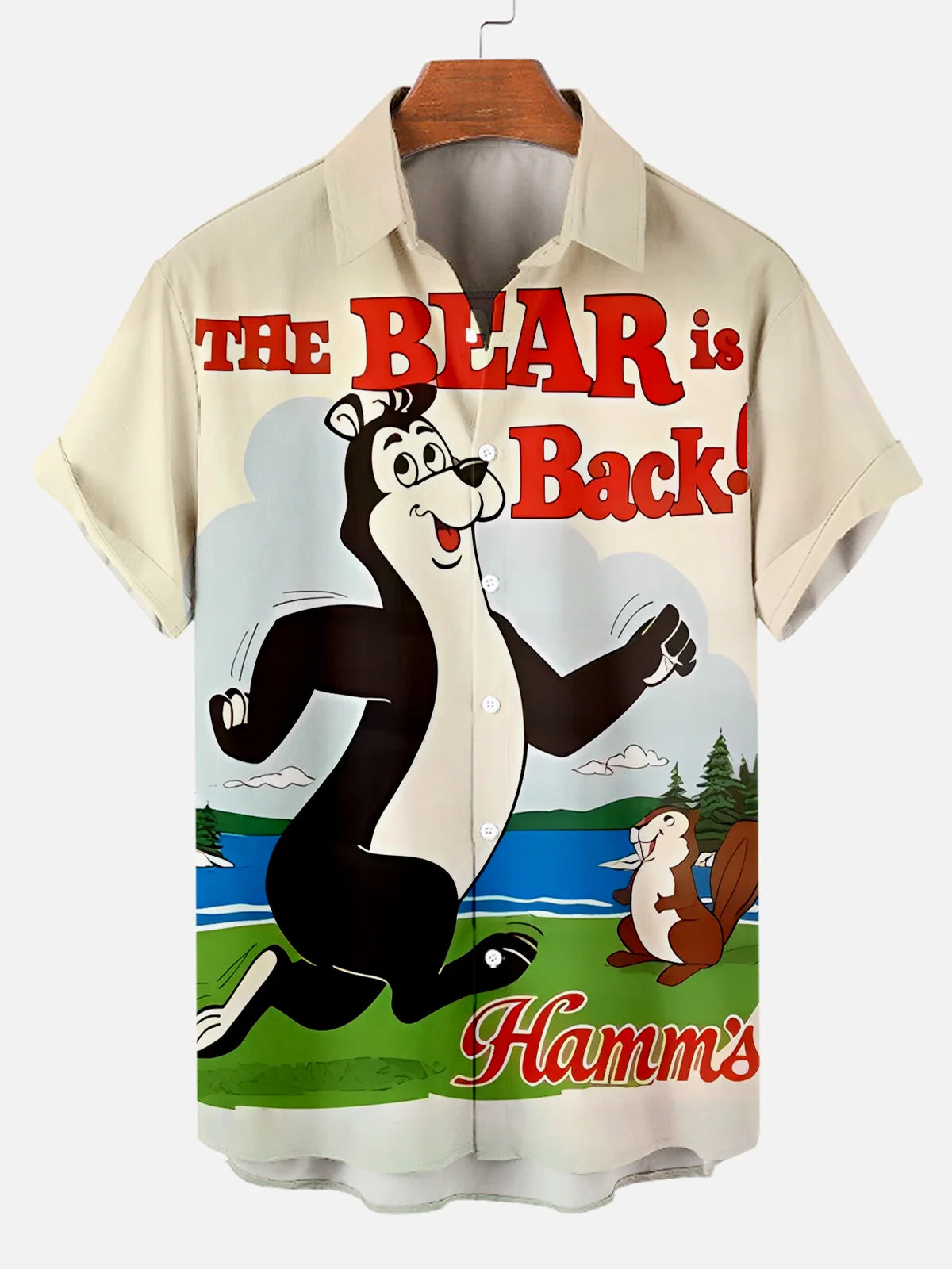 Men's Retro Bears Is Back Printed Plus Size Lapel Short Sleeve Shirt  Hawaiian Shirt