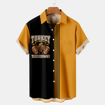Men's Thanksgiving Turkey Printed Casual Short Sleeve Plus Size Shirt