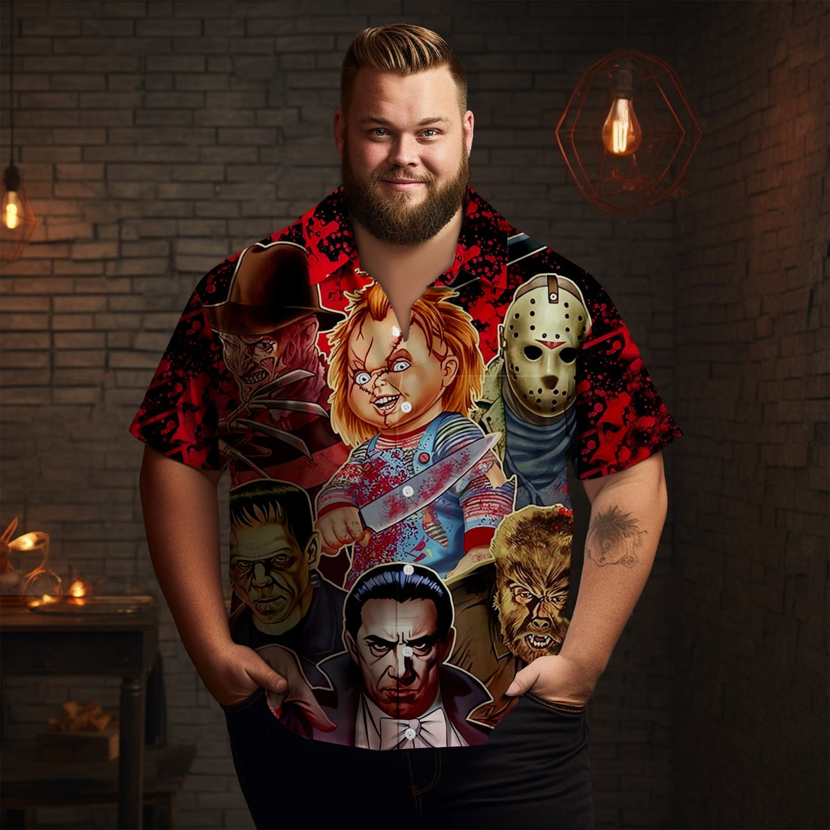 Halloween Movie Character Print Men's Short Sleeve Shirt