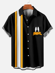 Men's Classic Cartoon Stripes Duck Printed Plus Size Lapel Short Sleeve Shirt  Hawaiian Shirt