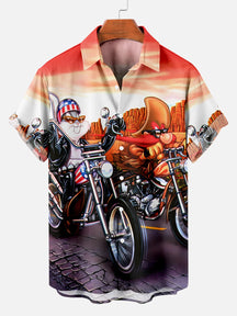 Men's Classic Cartoon Western Motorcycle Printed Plus Size Lapel Short Sleeve Shirt  Hawaiian Shirt