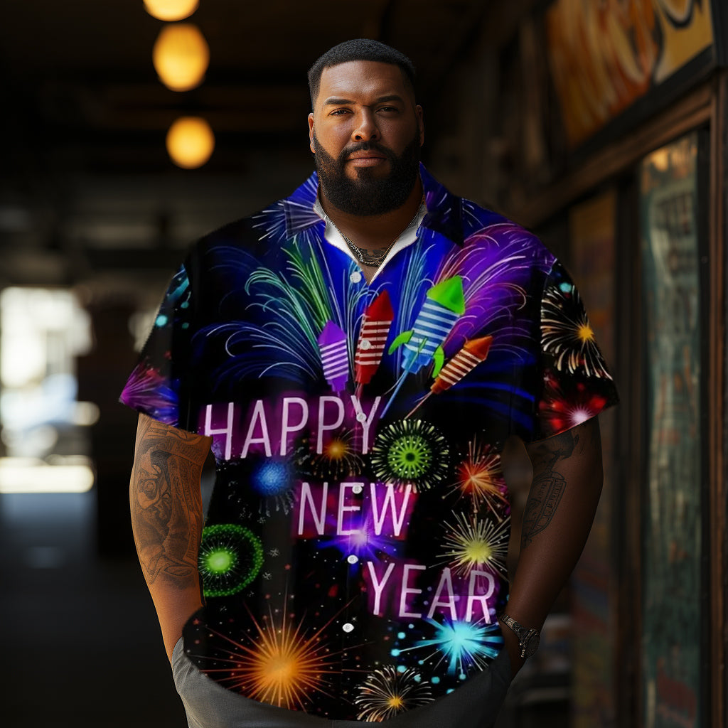 Blooming Fireworks  Printed  Casual Men's Plus Size Short Sleeve Shirt