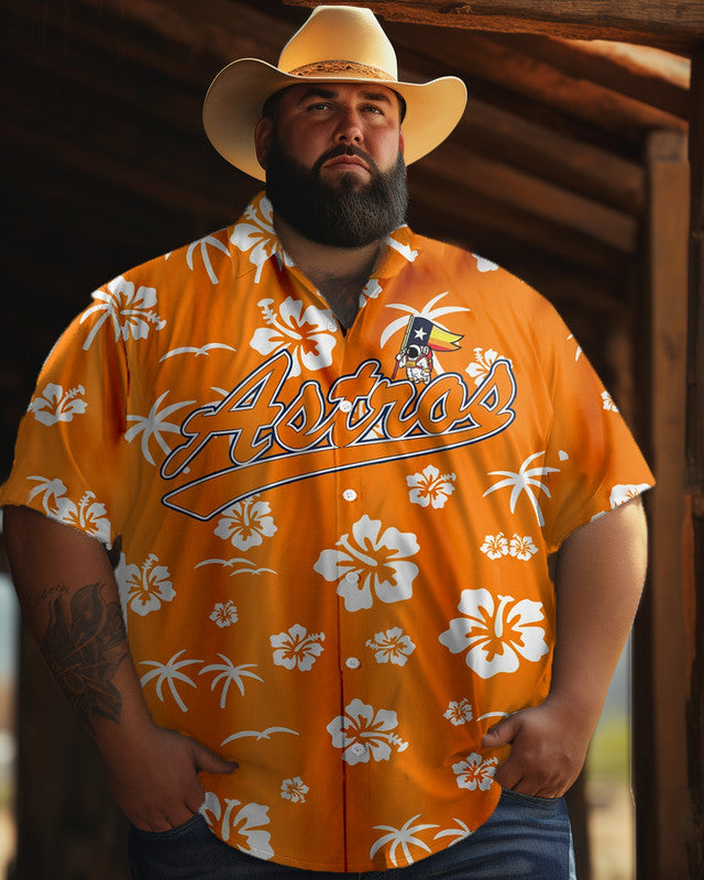 Men's Athletic Baseball Hawaiian Floral Print Plus Size Short Sleeve Shirt