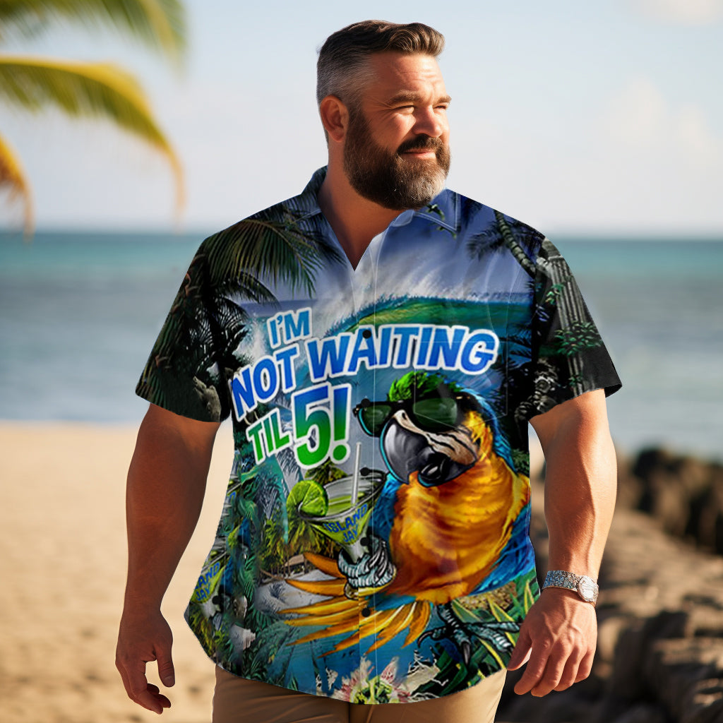 Men's Comfortable Hawaiian Coconut Tree Seaside Print Plus Size Short Sleeve Shirt