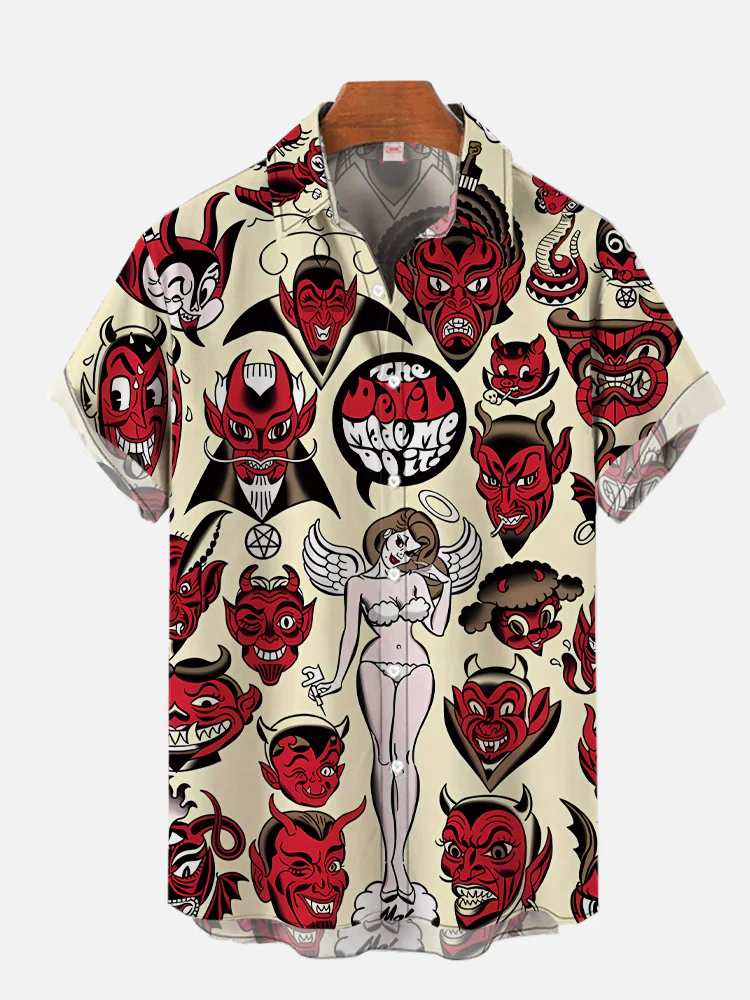 Demons VS Sexy Angel Printing Men's Plus Size Short Sleeve Shirt