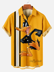 Men's Fun Classic Cartoon Duck Stripes Printed Plus Size Lapel Short Sleeve Shirt  Hawaiian Shirt
