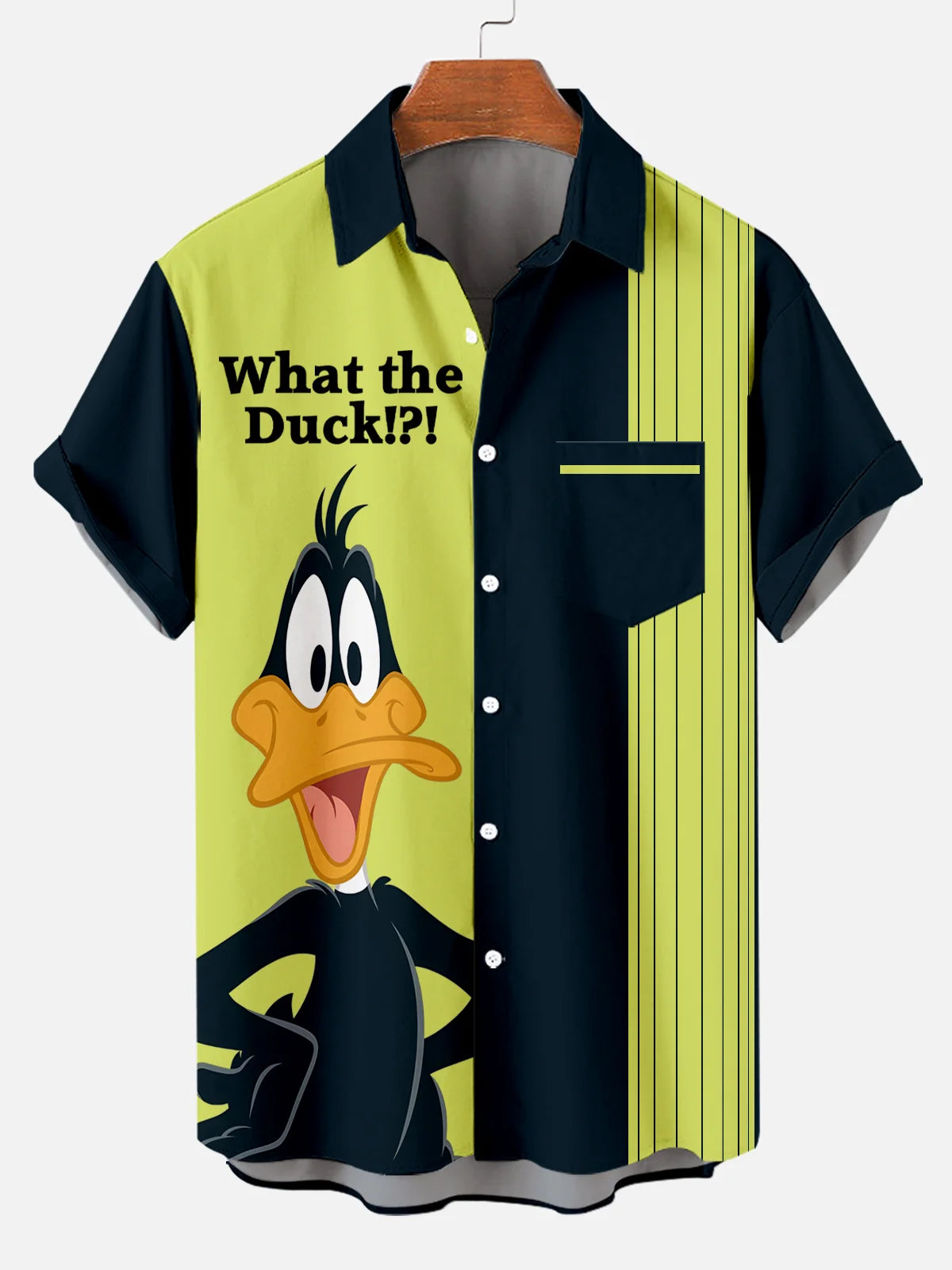 Men's What The Duck Stripes Printed Plus Size Lapel Short Sleeve Shirt  Hawaiian Shirt
