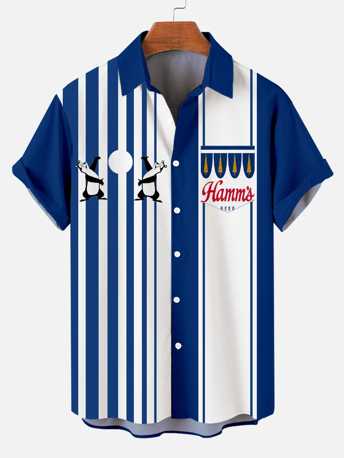 Men's Cartoon Bear Contrast Color Stripes Printed Plus Size Lapel Short Sleeve Shirt  Hawaiian Shirt