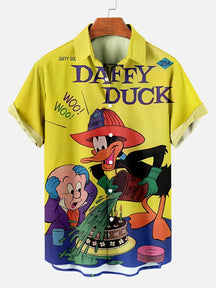 Men's Fun Classic Cartoon Naughty Duck Printed Plus Size Lapel Short Sleeve Shirt  Hawaiian Shirt