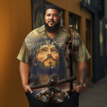 Jesus Christian Cross Graphic  Printed  Men's  Plus Size Short Sleeve Shirt