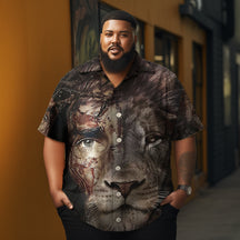 Scary lion images  printed  Men's  Plus Size Short Sleeve Shirt