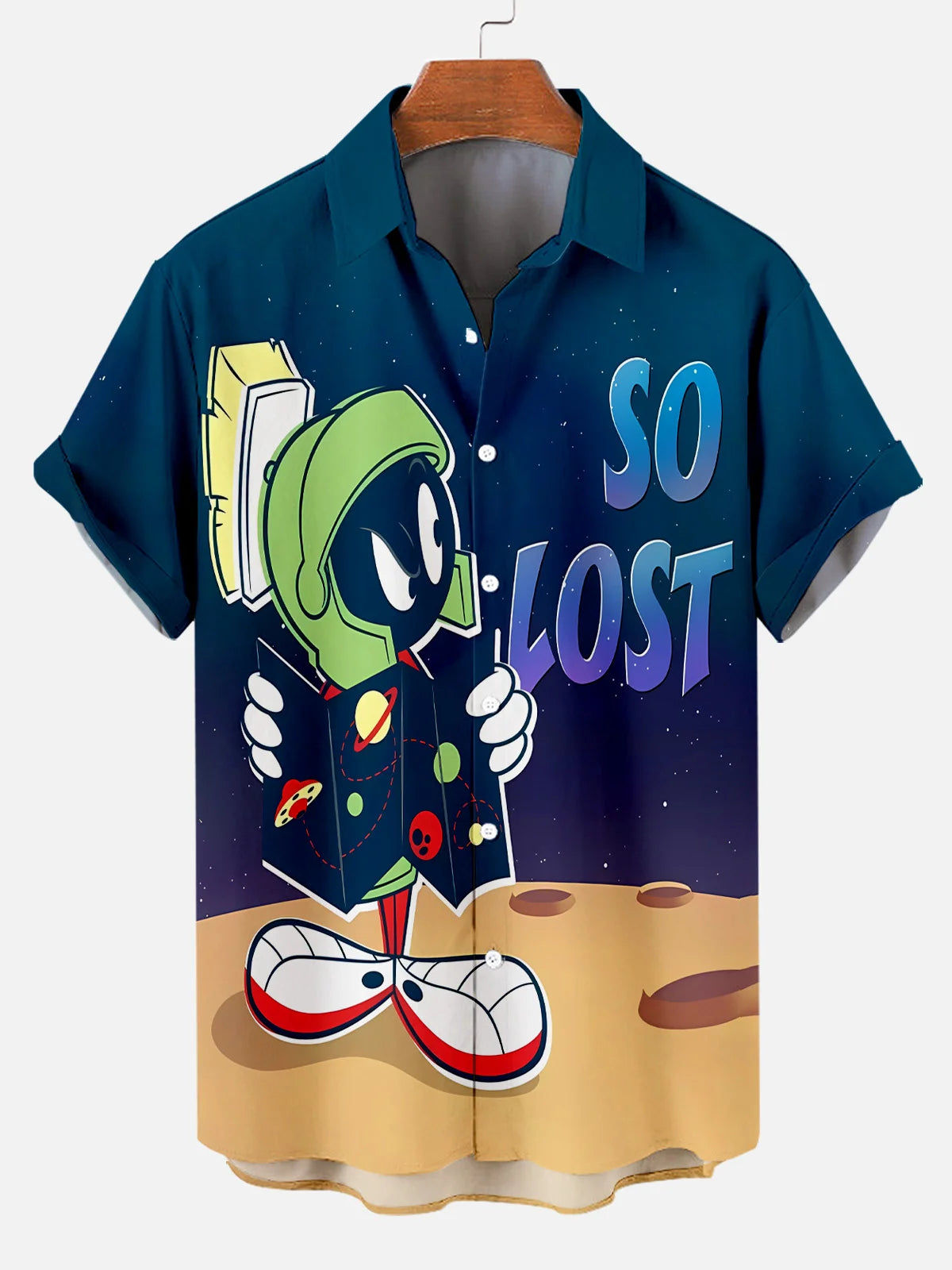 Men's So Lost Classic Cartoon Fun Print Plus Size Lapel Short Sleeve Shirt  Hawaiian Shirt