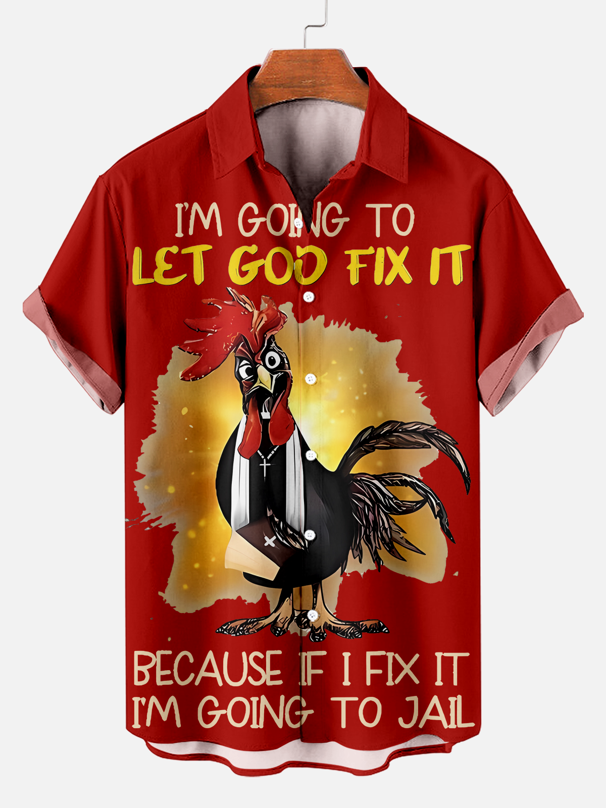 Men's I'M GOING TO LET GOD FIX IT Printed Plus Size Lapel Short Sleeve Shirt  Hawaiian Shirt
