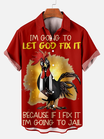 Men's I'M GOING TO LET GOD FIX IT Printed Plus Size Lapel Short Sleeve Shirt  Hawaiian Shirt