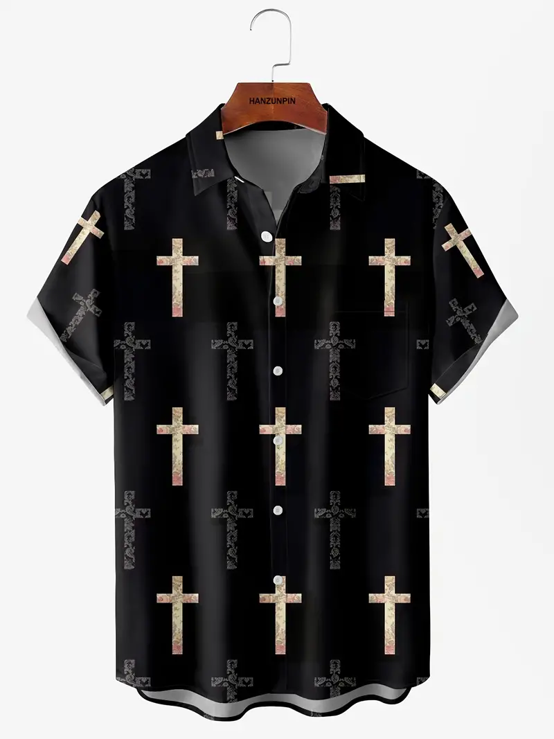 Cross Element Graphic  Printed  Men's  Plus Size Short Sleeve Shirt