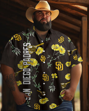 Men's Fashionable Hawaiian Floral Baseball Sports Print Plus Size Short Sleeve Shirt