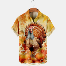 Thansgiving  Turkey  Maple Leaf  Printed  Casual Men's Plus Size Short Sleeve Shirt