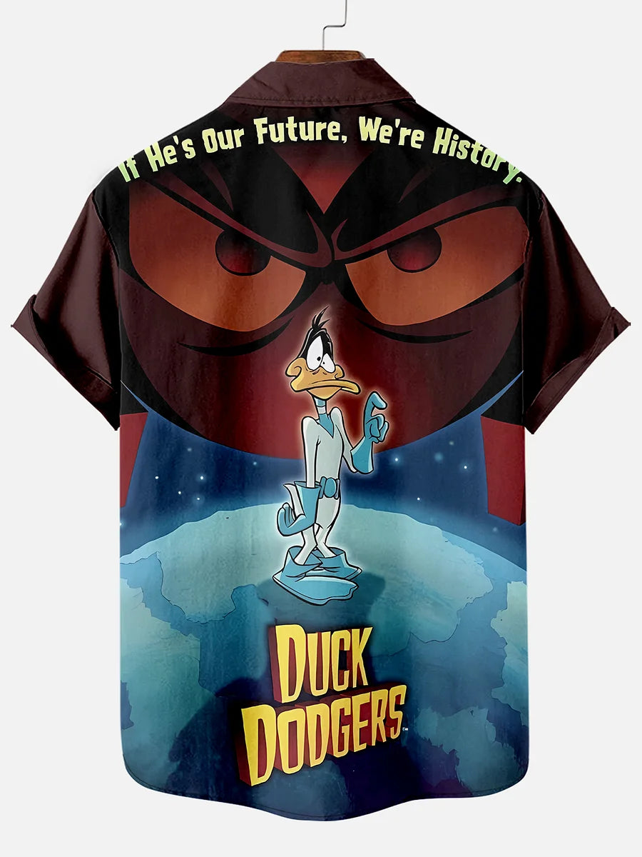 Men's Classic Fun Cartoon  Duck Printed Plus Size Lapel Short Sleeve Shirt  Hawaiian Shirt
