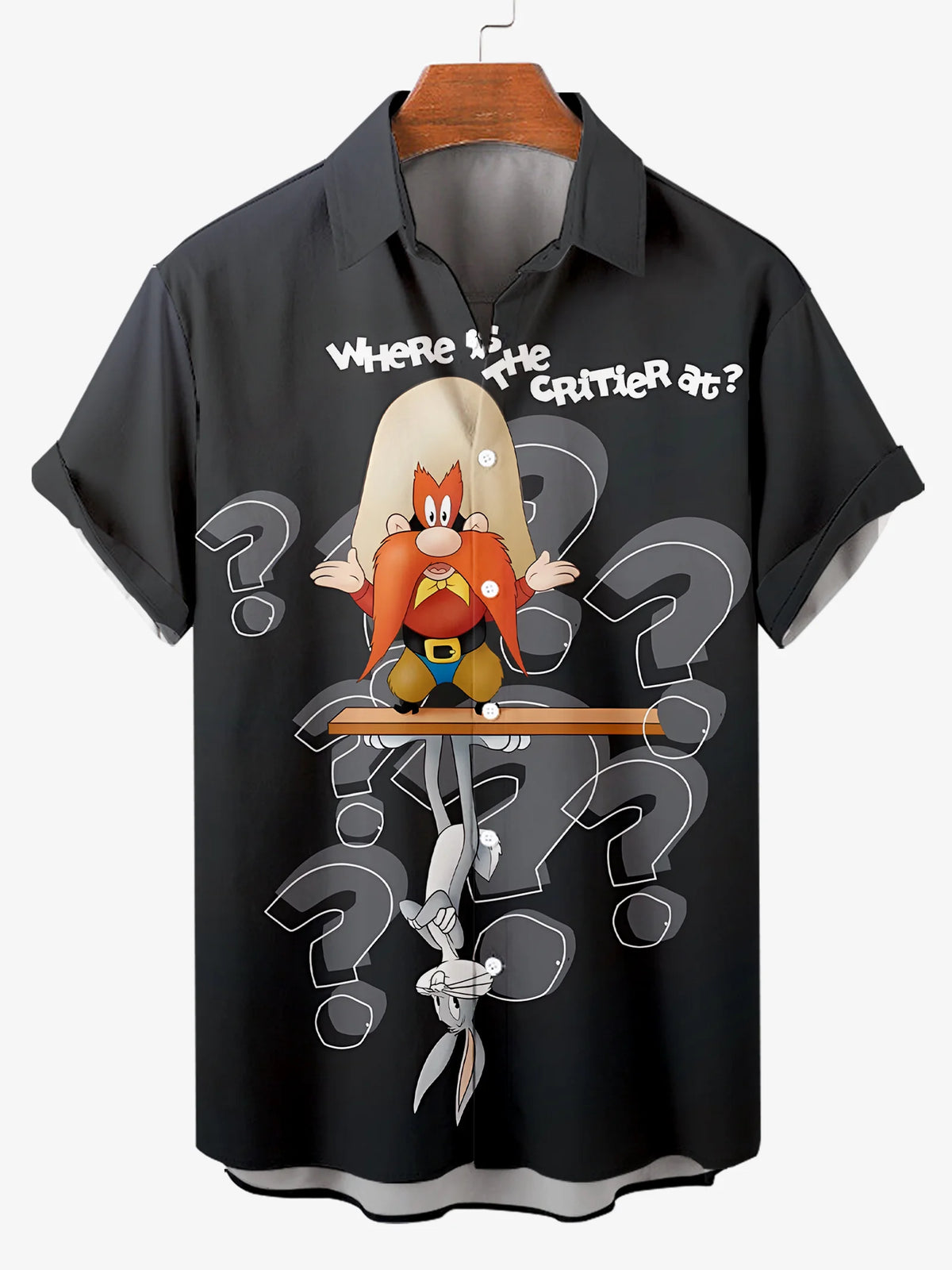 Men's Fun Cartoon Image Printed Plus Size Lapel Short Sleeve Shirt  Hawaiian Shirt