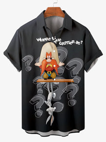 Men's Fun Cartoon Image Printed Plus Size Lapel Short Sleeve Shirt  Hawaiian Shirt