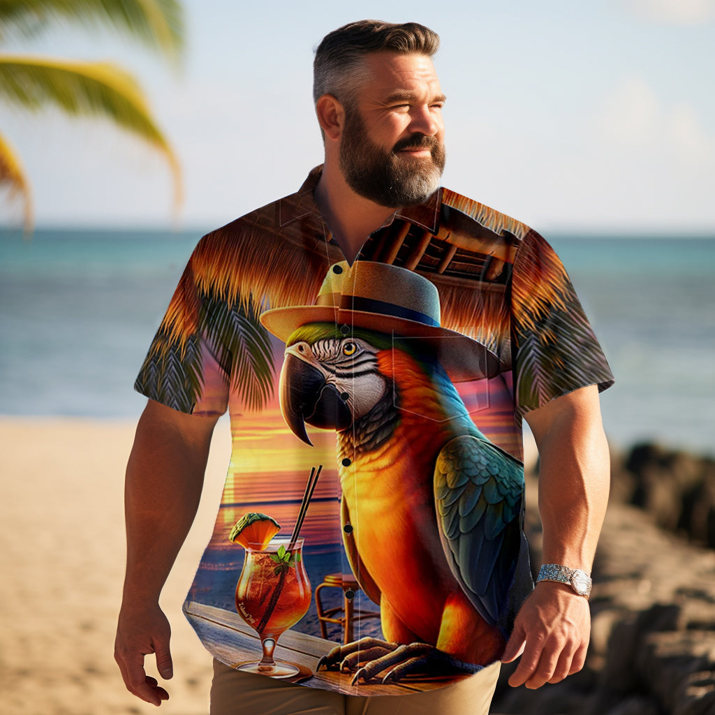 Men's Hawaiian Evening Print Plus Size Short Sleeve Shirt