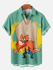 Men's Classic Fun Cartoon Printed Plus Size Lapel Short Sleeve Shirt  Hawaiian Shirt