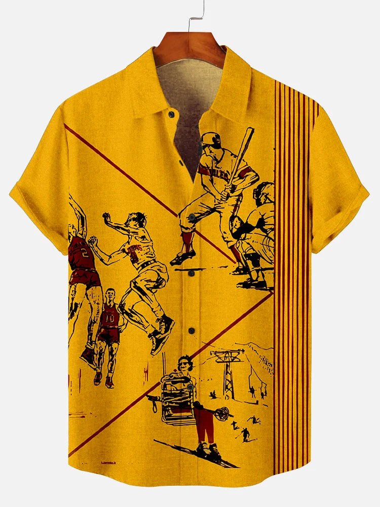 Men's 70s-80s Retro Nostalgia Poster Printed Plus Size Short Sleeve Shirt