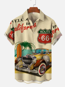 Route 66 and vintage car Printing Men's Plus Size Short Sleeve Shirt