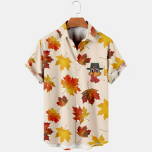 Thansgiving Maple Leaf Funny LittleTurkey Printed  Casual Men's Plus Size Short Sleeve Shirt