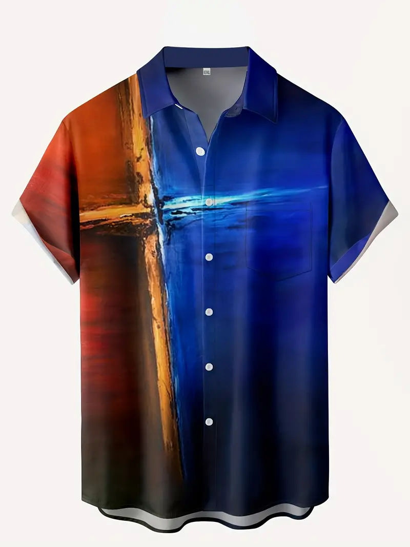 Eye-Catching Cross Graphic Printed  Men's  Plus Size Short Sleeve Shirt