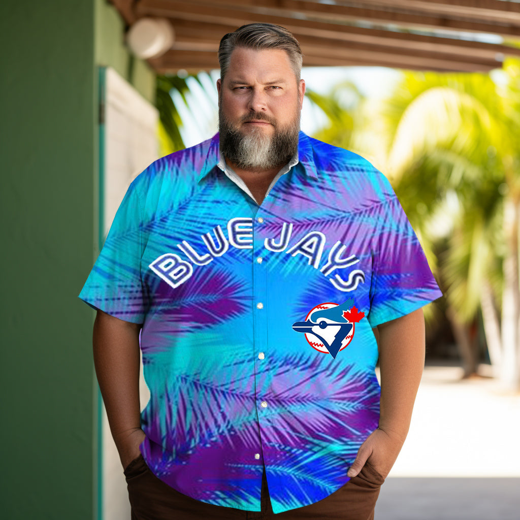 Men's Baseball Palm Leaf Print Plus Size Short Sleeve Shirt