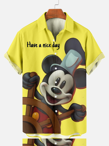Men's  ostalgic classic amusement park Printed Plus Size Lapel Short Sleeve Shirt  Hawaiian Shirt
