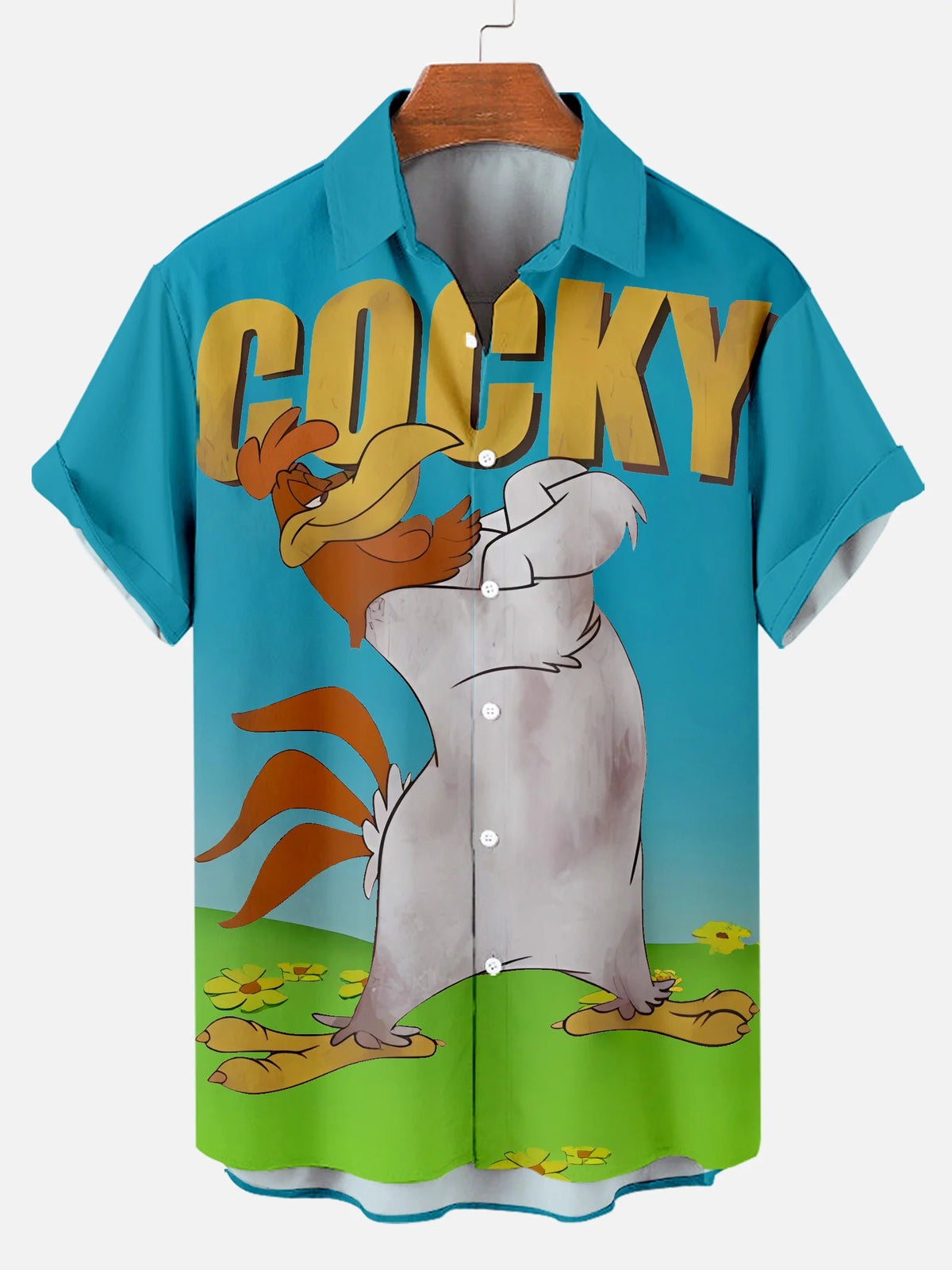 Men's classic anime COCKY Printed Plus Size Lapel Short Sleeve Shirt  Hawaiian Shirt