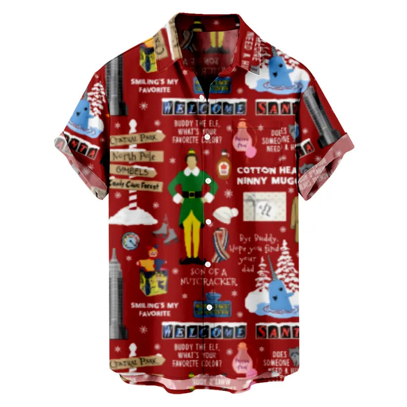 Thanksgiving Vacation Retro Style Elements Hawaiian  Men's Plus Size Short Sleeve Shirt