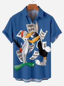 Men's Cartoon Duck Printed Plus Size Lapel Short Sleeve Shirt  Hawaiian Shirt